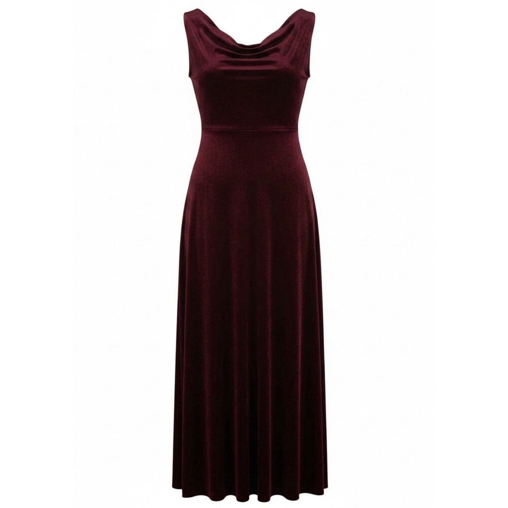 Hillard & Hanson Y2K Burgundy Velvet Maxi Dress XL Cowl Neck Empire Waist